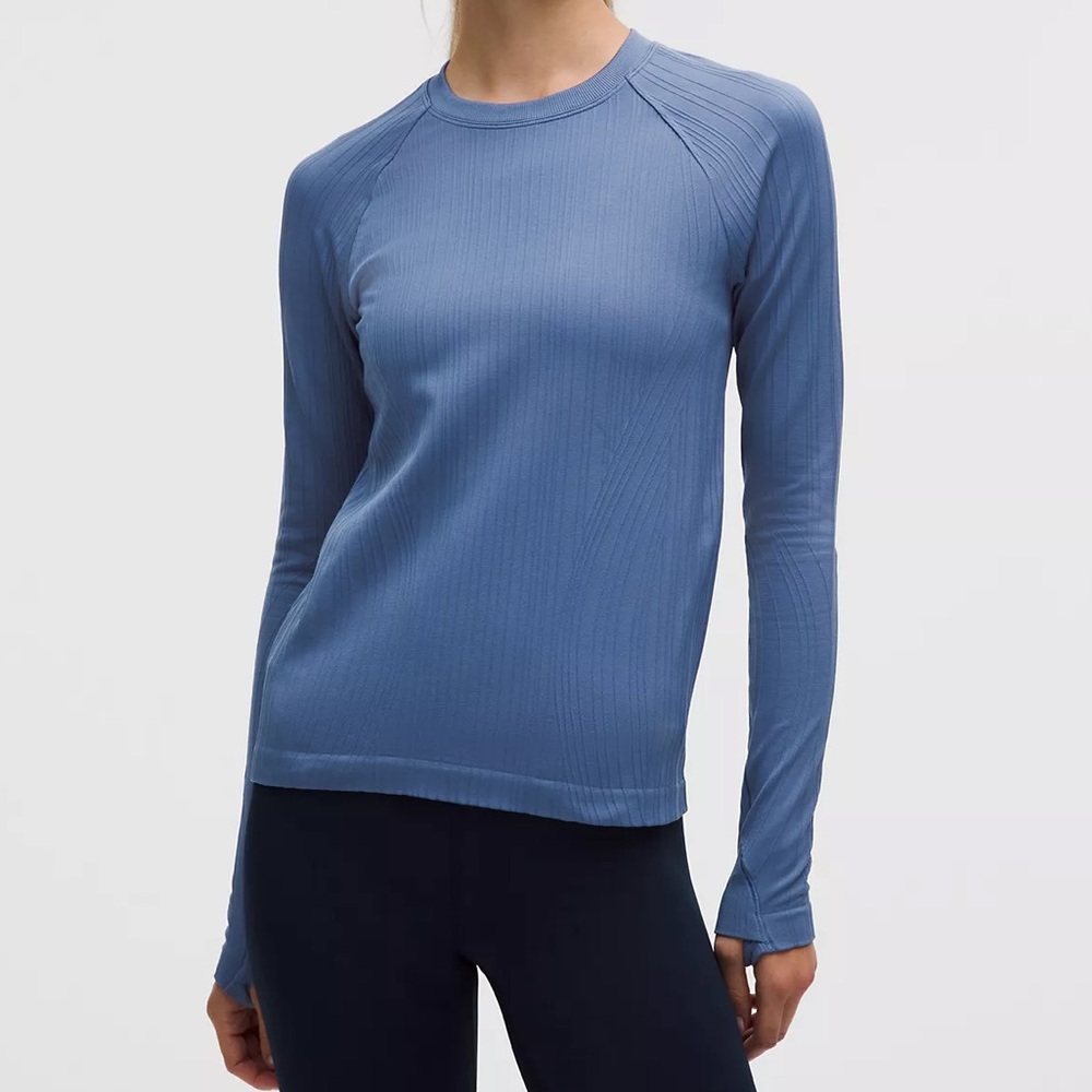 Lululemon Rest Less Variegated Ribbed Pullover - Brilliant Blue Long Sleeve Top